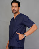Professional Men's V-Neck Scrub -Navy Blue