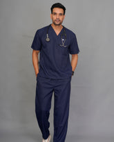 Professional Men's V-Neck Scrub -Navy Blue