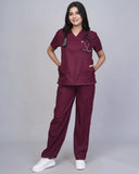Professional Maroon Medical Scrubs Set