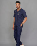 Professional Men's V-Neck Scrub -Navy Blue
