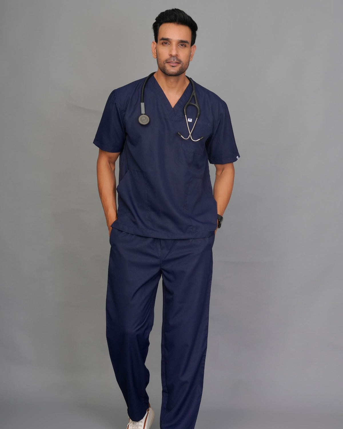 Professional Men's V-Neck Scrub -Navy Blue