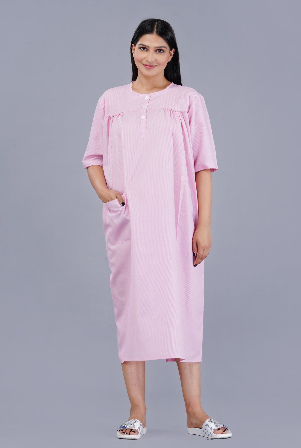 Pink Lining Rc Raymond cotton Patient Gown For Women