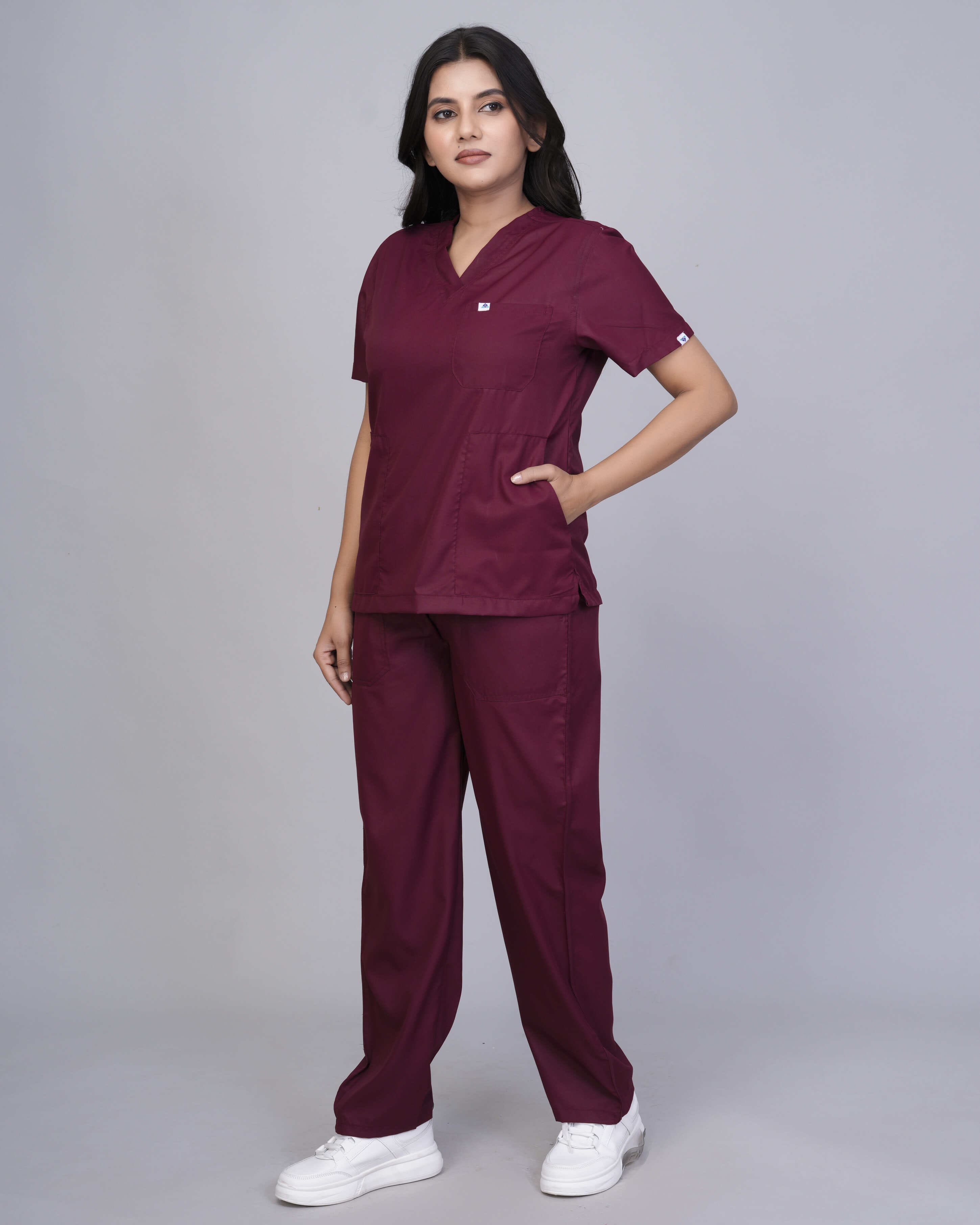 Professional Maroon Medical Scrubs Set