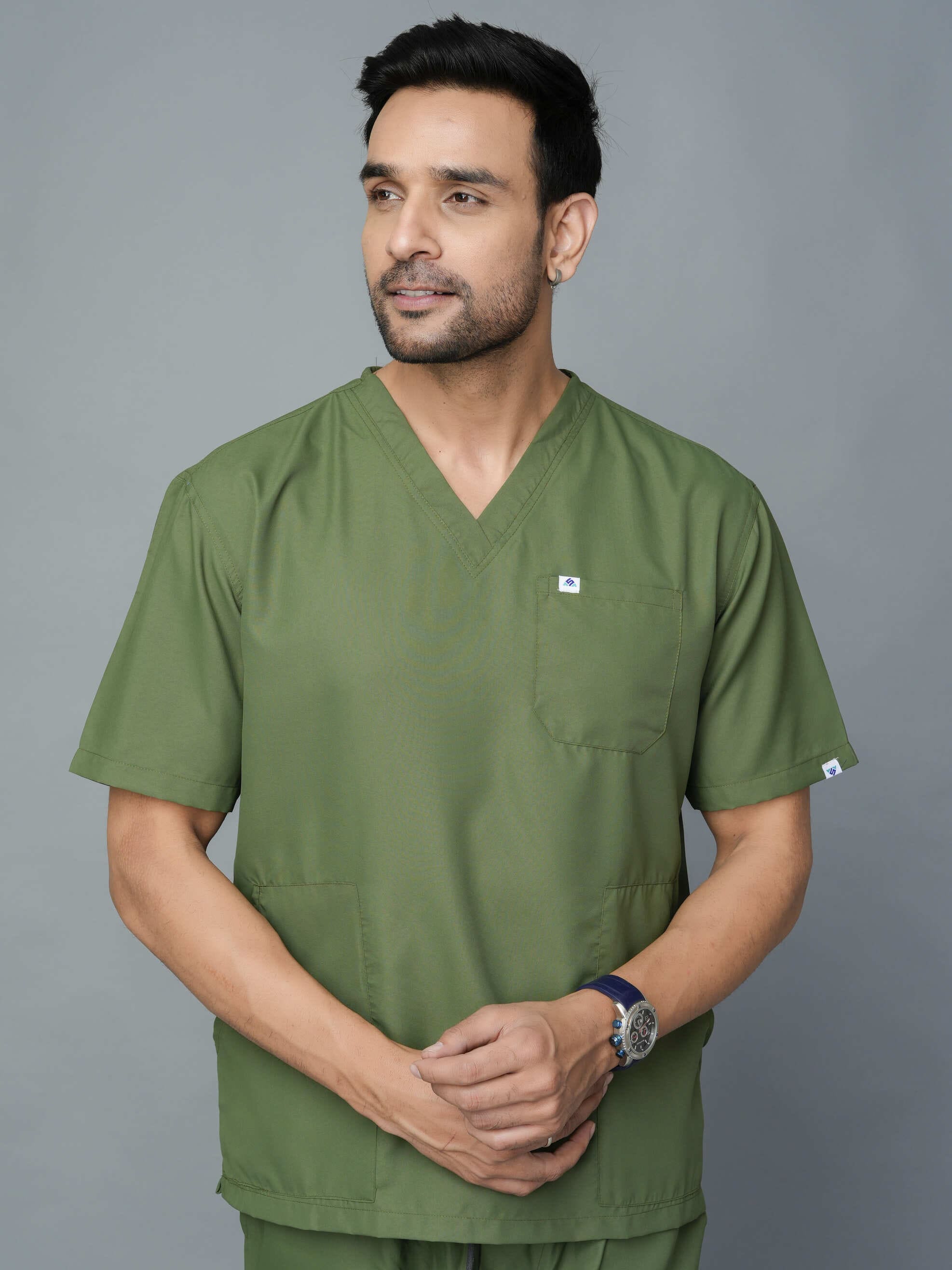 Professional Men's V-Neck Scrub - Olive