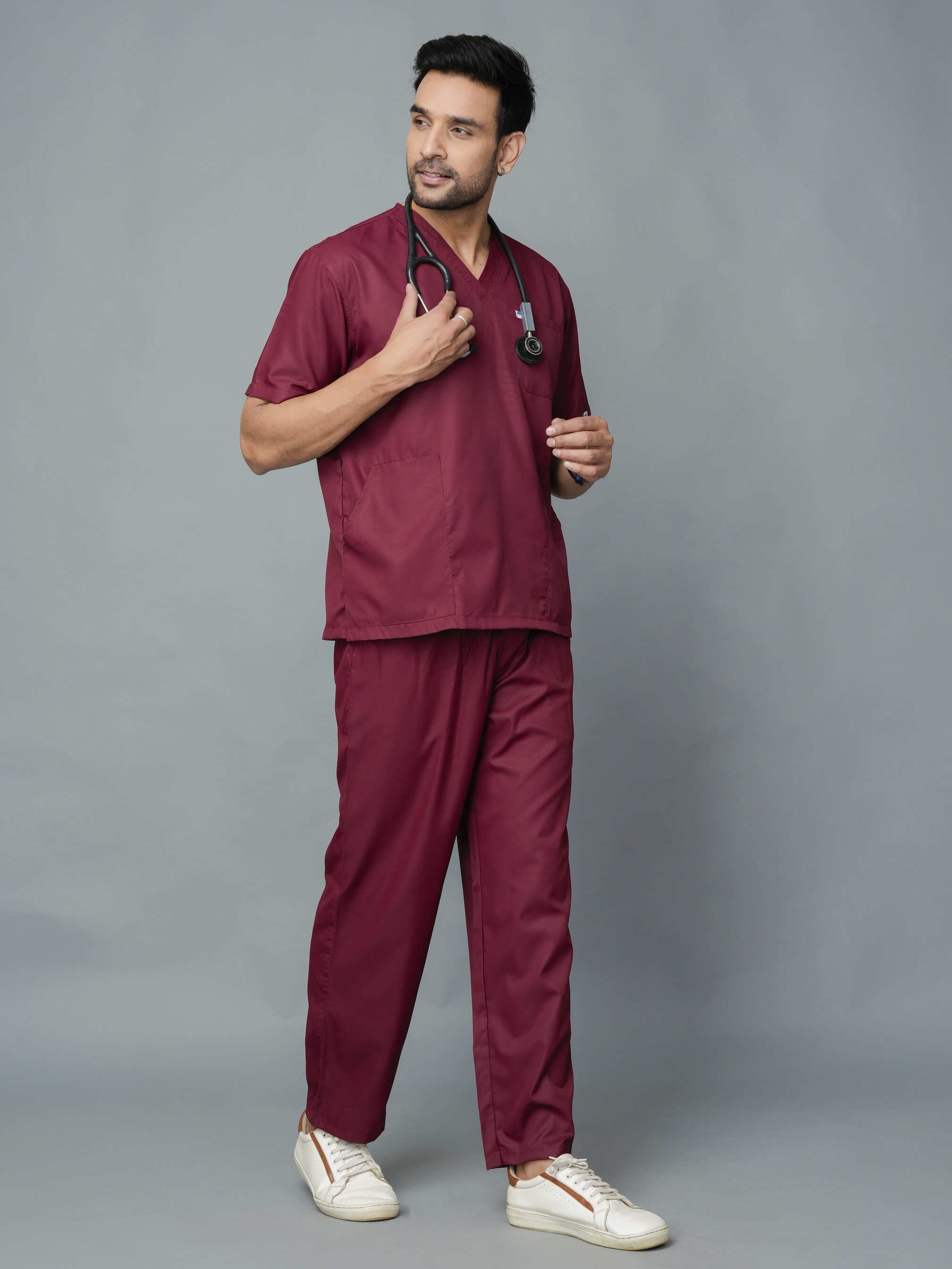 Professional Men's V-Neck Scrub - Maroon
