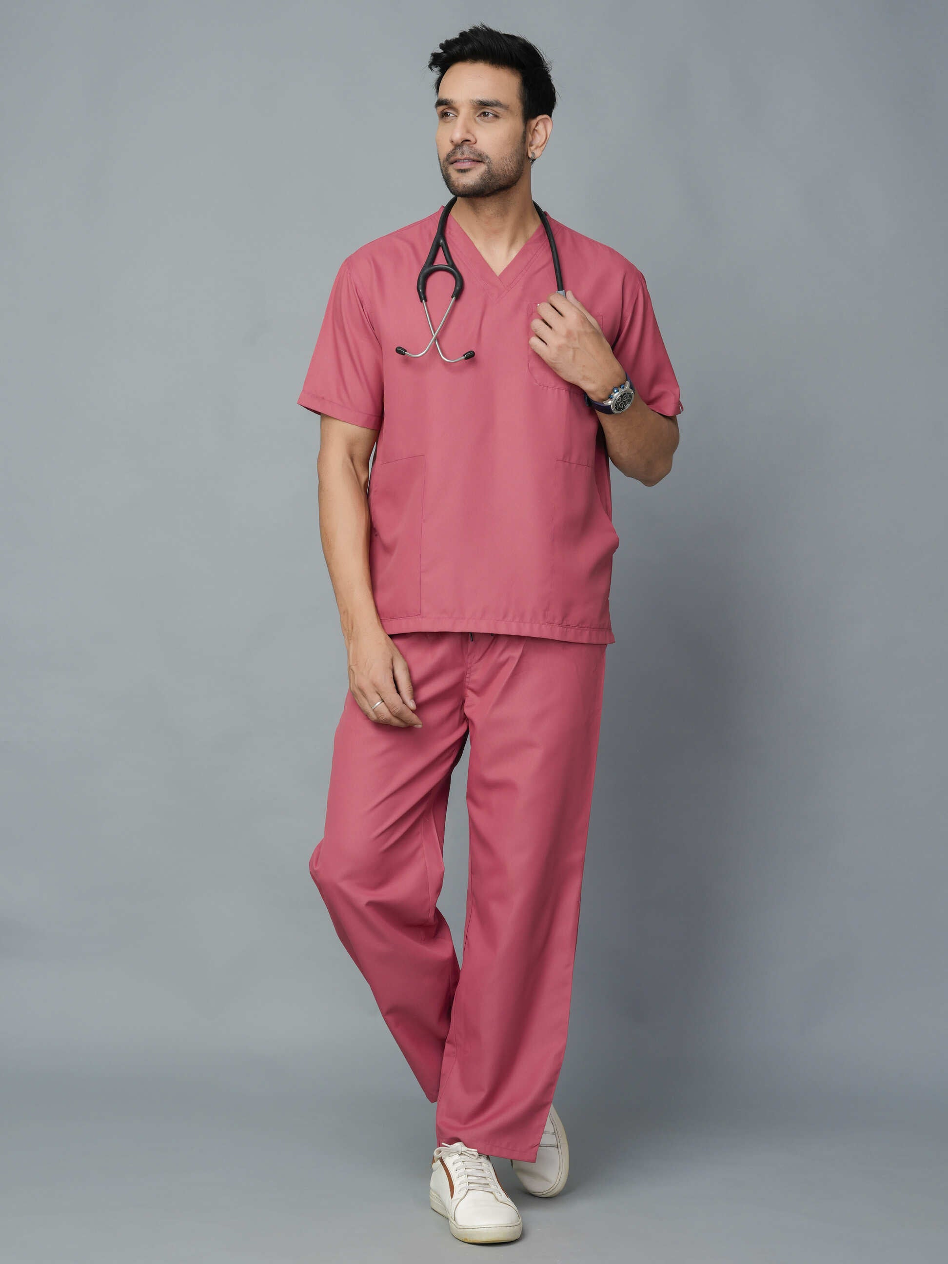 Professional Men's V-Neck Scrub - Mauve