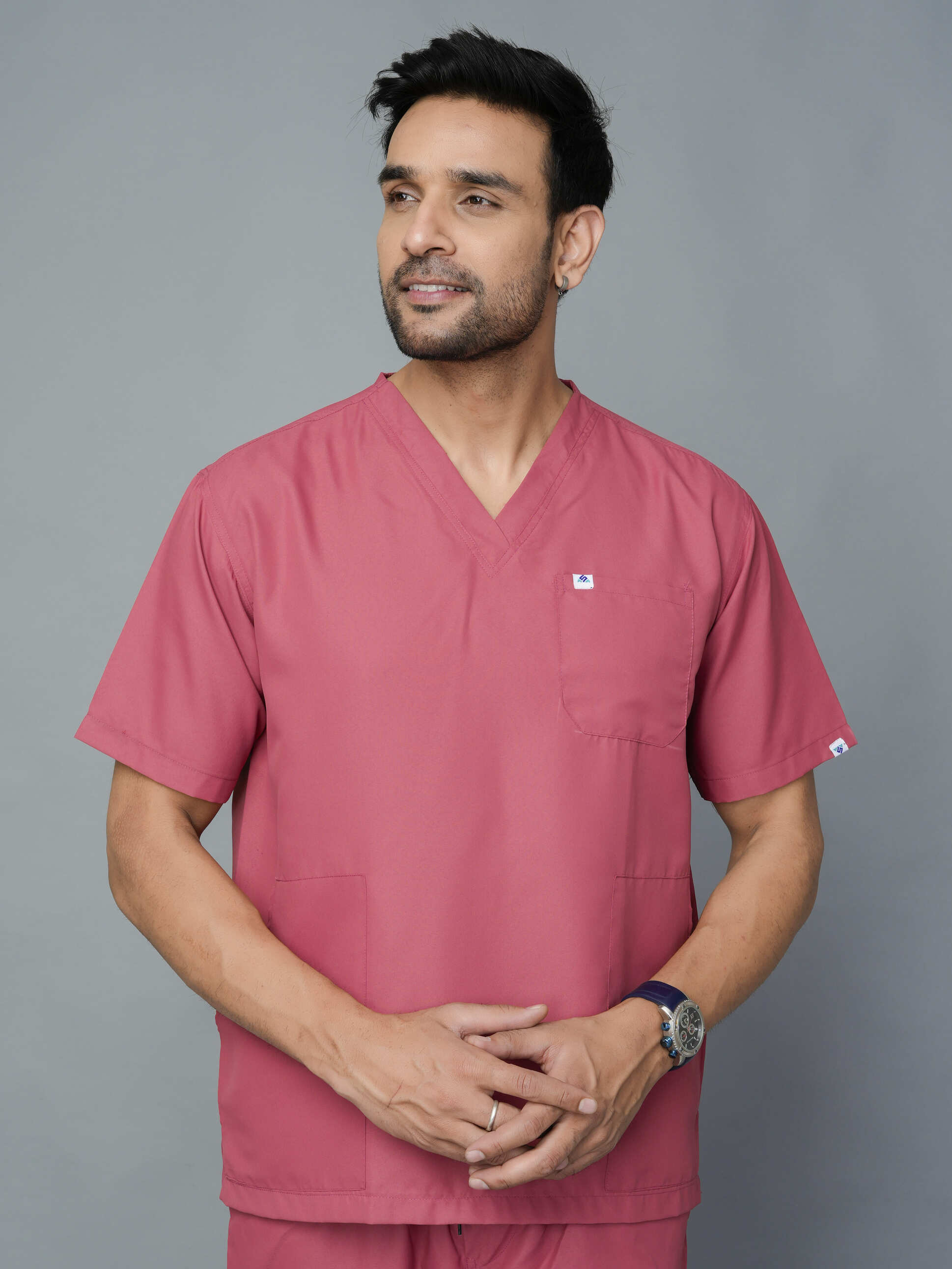 Professional Men's V-Neck Scrub - Mauve